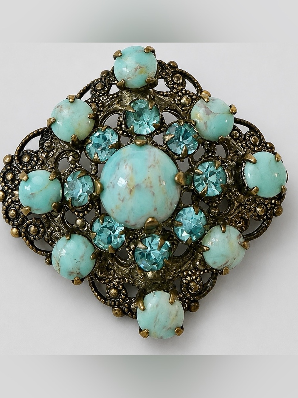 Vintage Czech Robins egg Glass Brooch